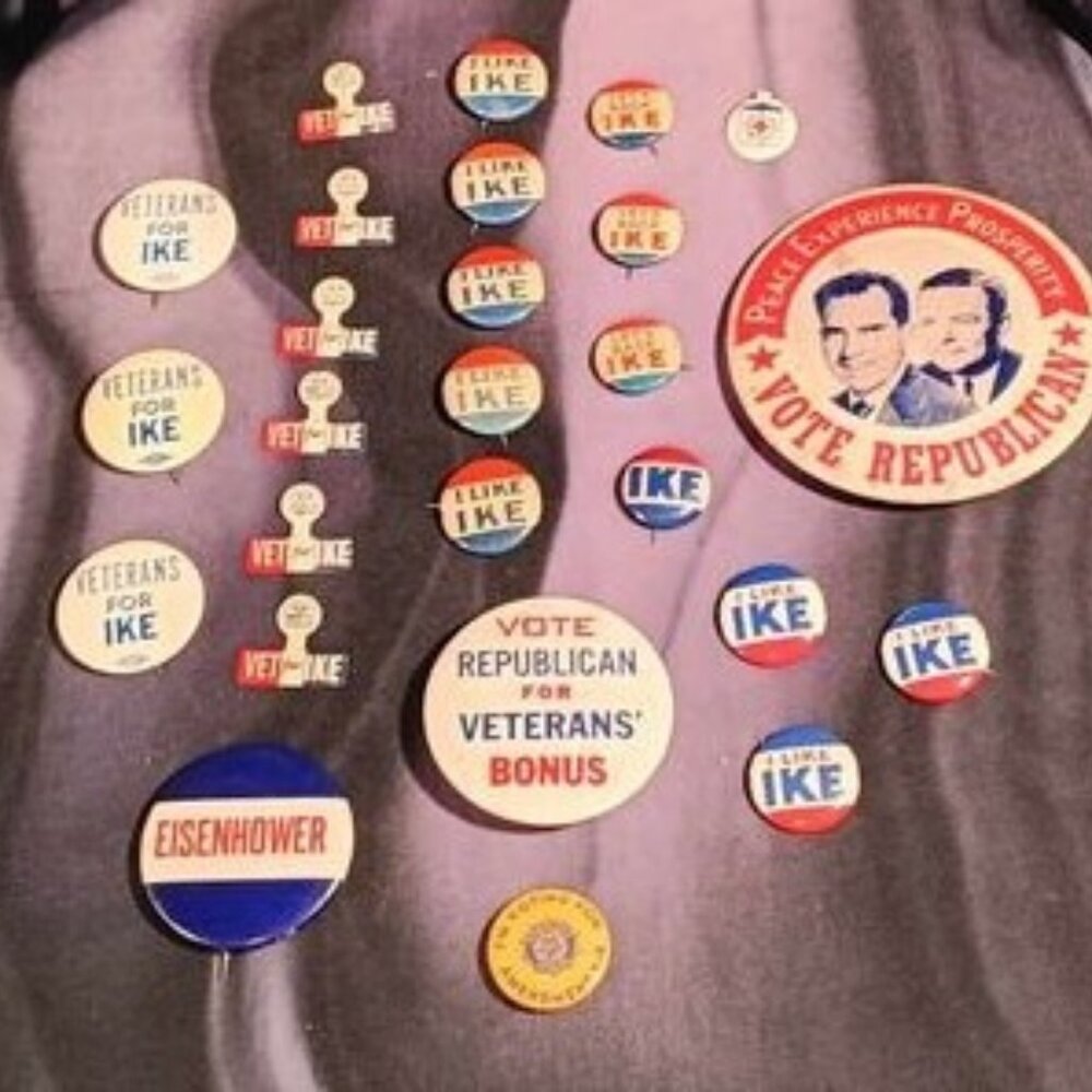 Large lot of vintage republican campaign pins Eisenhower/Nixon